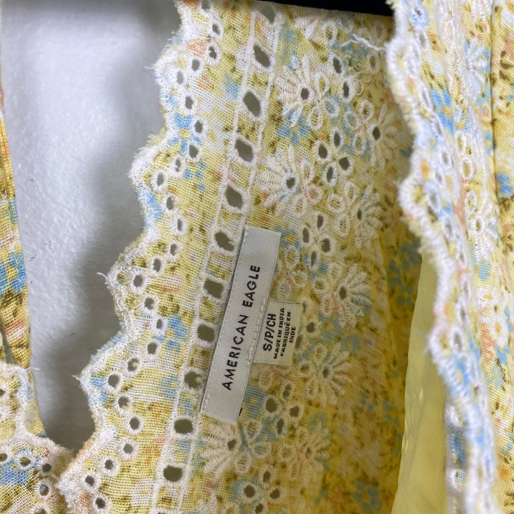American Eagle Garden Party Faux Wrap Dress Yellow Floral Boho Summer Size Small - Picture 6 of 12